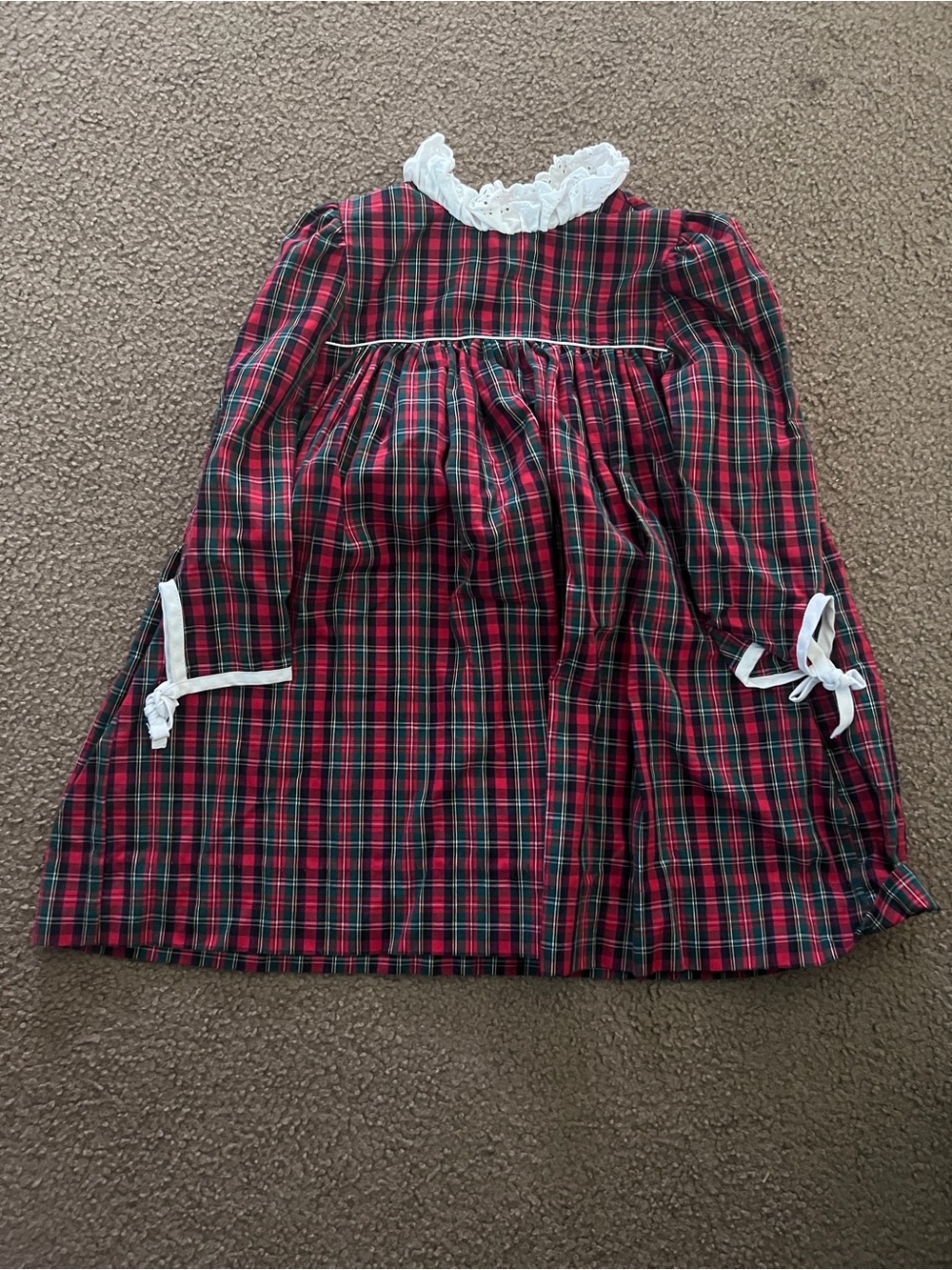 Girls Red and Green Plaid Lace-Collar Formal Dress